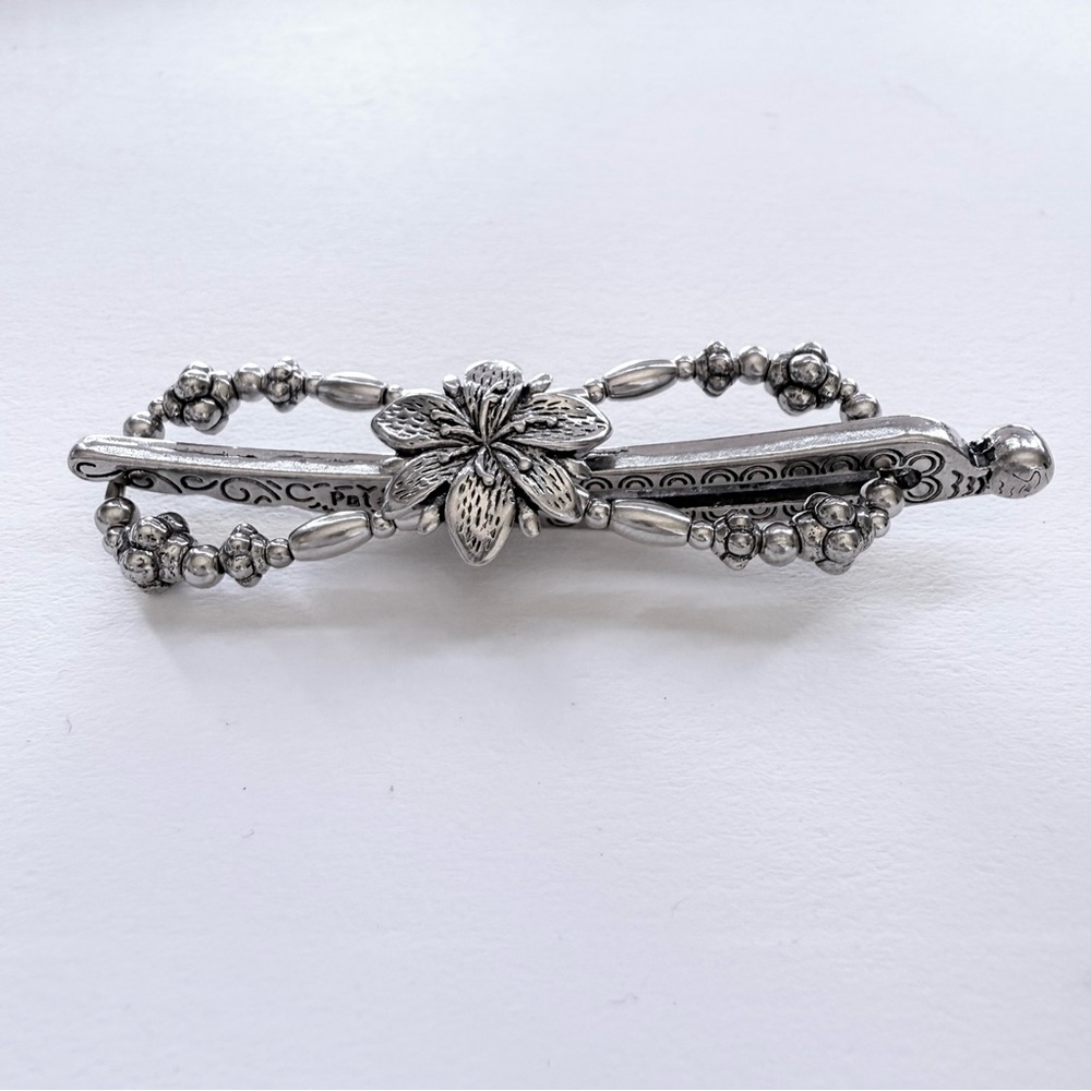 Elegant Lilla Rose Tiger Lilly Flower Silver Floral Beaded Metal Hair Clip Small